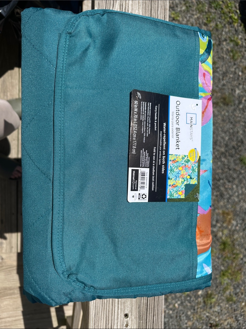 Mainstays Teal Foldable Outdoor Blanket with Colorful Trim